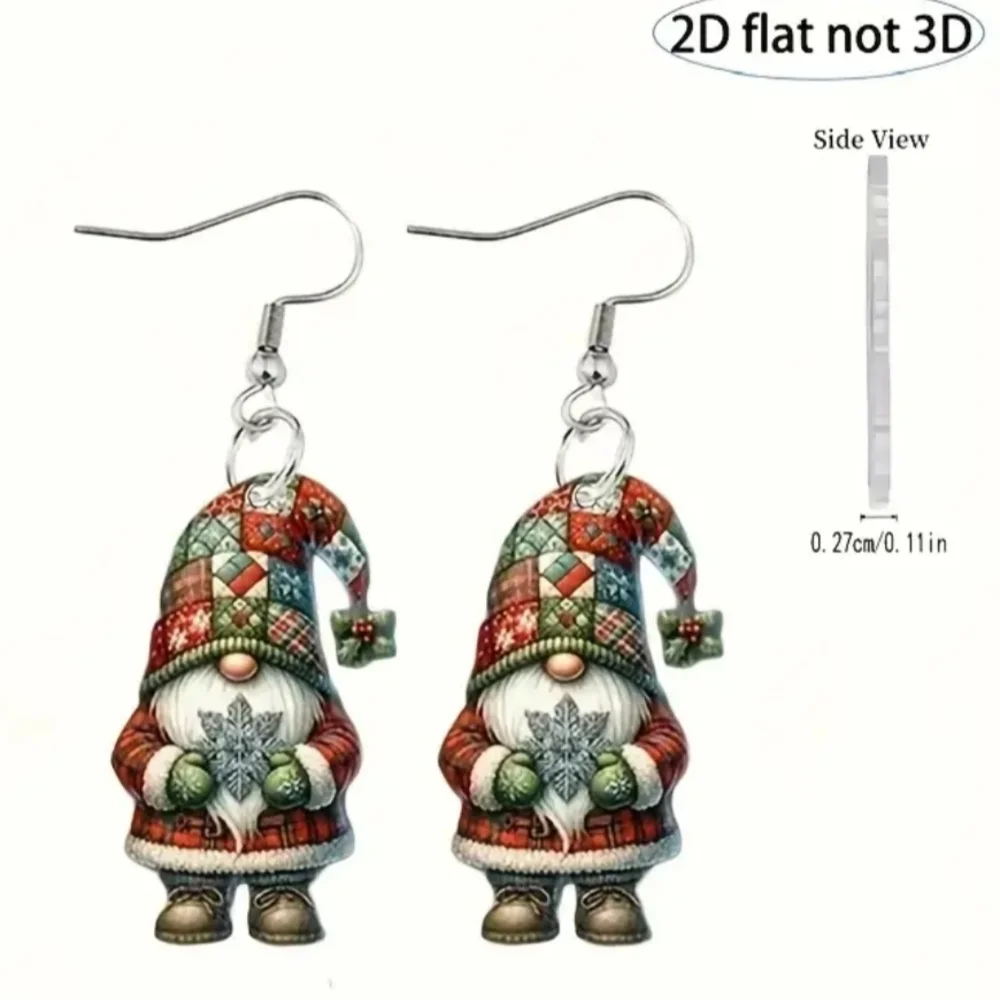 Colorful‎ Christmas Holiday Festive Acrylic Lightweight Gnome Earrings